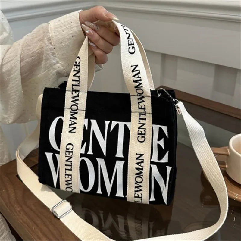 Canvas Crossbody Tote Bag – Bold Letter Print for Women
