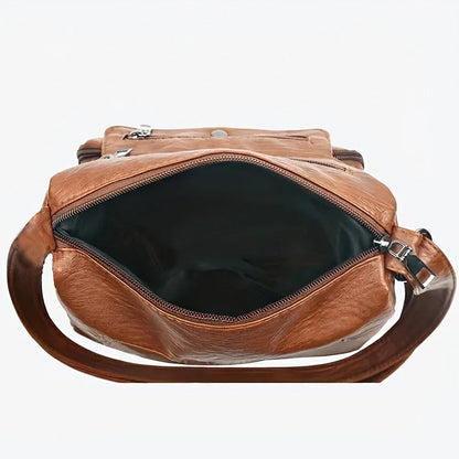 Men S Stylish Soft Leather Crossbody Bag Casual Shoulder Adjustable Strap - Soft