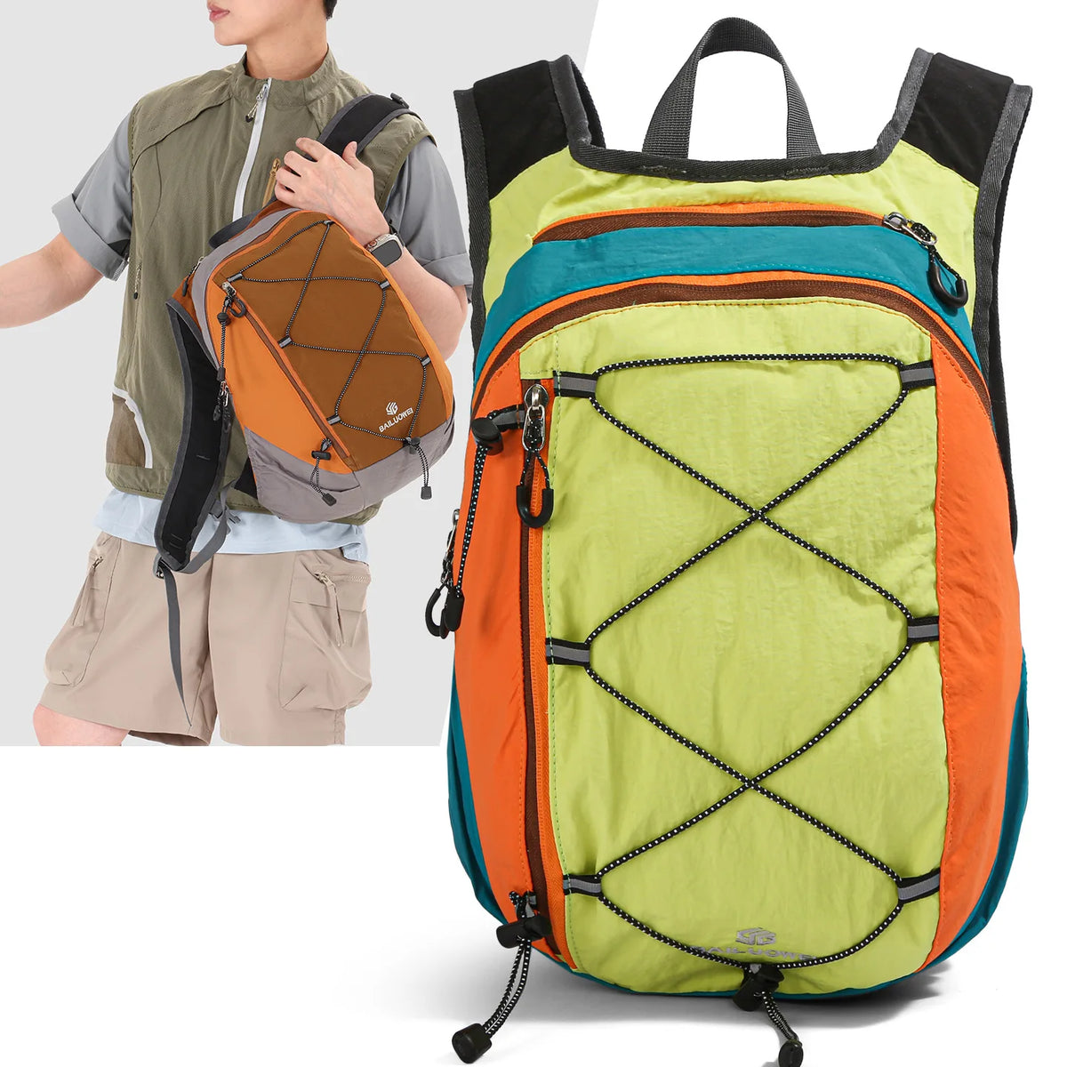 Light Nylon Spliced Color-Blocking Backpack Hiking