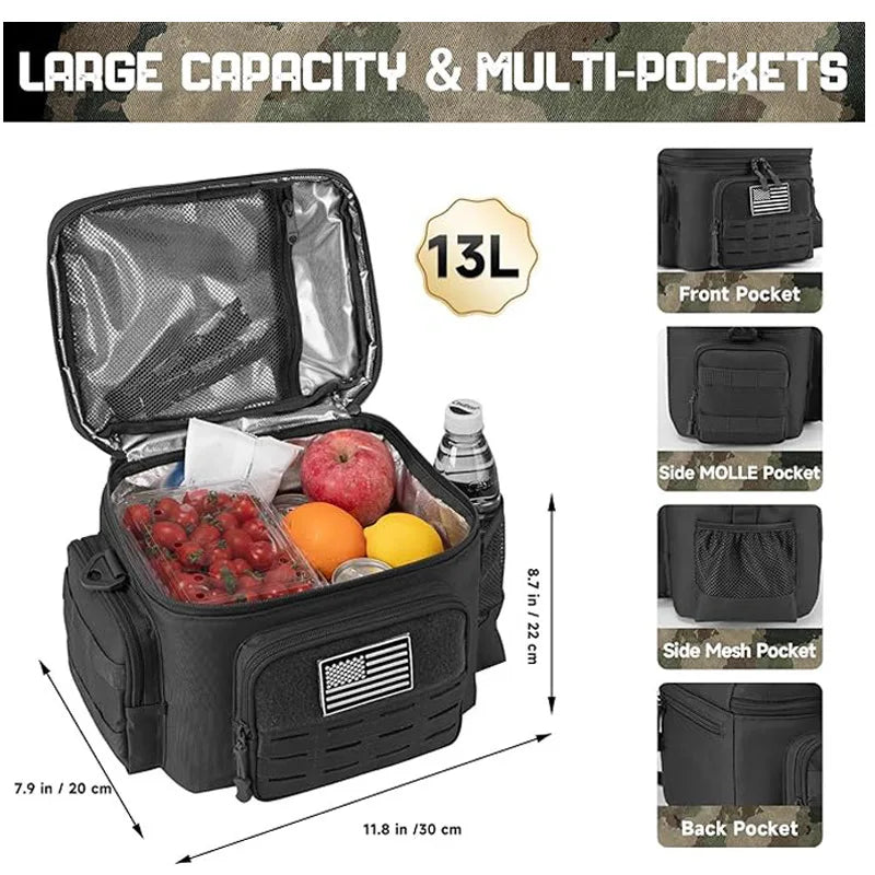 Homefish Tactical Lunch Bag Men Heavy Duty Leakproof Insulated Cooler Outdoor Work Camping Picnic