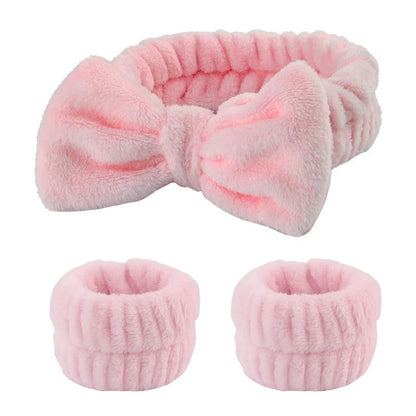 Coral Fleece Spa Headband & Wristband Skincare Set