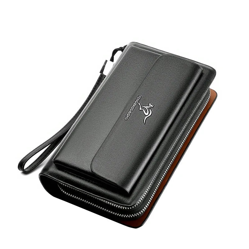 Male Handbag Business Wallet Double Zipper Large Capacity Mobile Phone Multi-Card Multi-Function