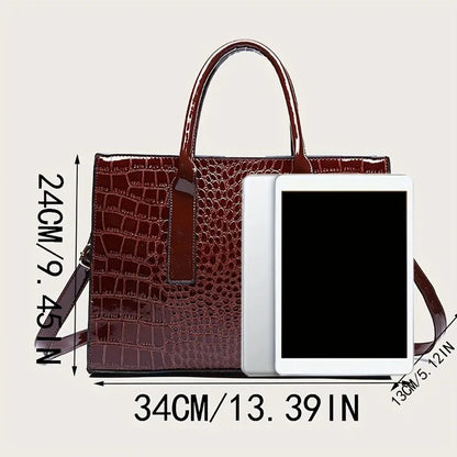 Crocodile Pattern Leather Tote Bag – Large Capacity Women's Handbag with Zipper