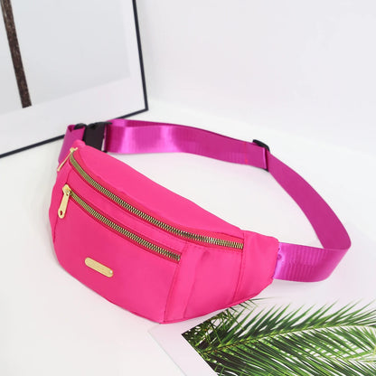 Leisure Simple Unisex Waist Bag Nylon Solid Color Chest Waterproof Wear-Resistant Lightweight