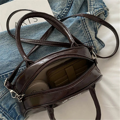 Retro Pu Leather Sporty Tote Bag Handbag Shoulder Crossbody Bag Woven Tassel Charm Streetwear Casual