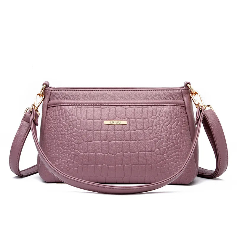 Stone Embossed Shoulder Bag Multi-Layer Large Capacity Lady Commuting Mom Crossbody