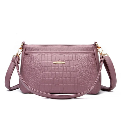Stone Embossed Shoulder Bag Multi-Layer Large Capacity Lady Commuting Mom Crossbody