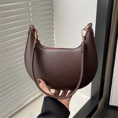 Vintage Tote Bag – Retro Half Moon PU Leather Shoulder Handbag with Detachable Strap