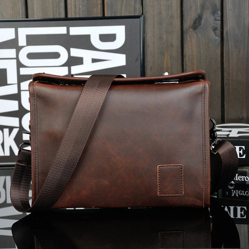 Pu Leather Men S Shoulder Bag Tablet Computer Storage Large Capacity Crossbody Double Twist Lock
