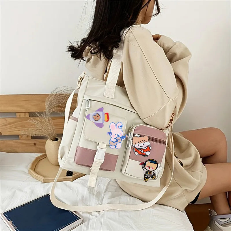 Canvas Tote Shoulder Bag for Teen Girls – Cute Kawaii Style
