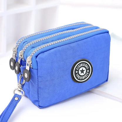 Three Layer Zipper Short Mobile Phone Bag Chic Women Hand Makeup Clutches Portable Change Waterproof