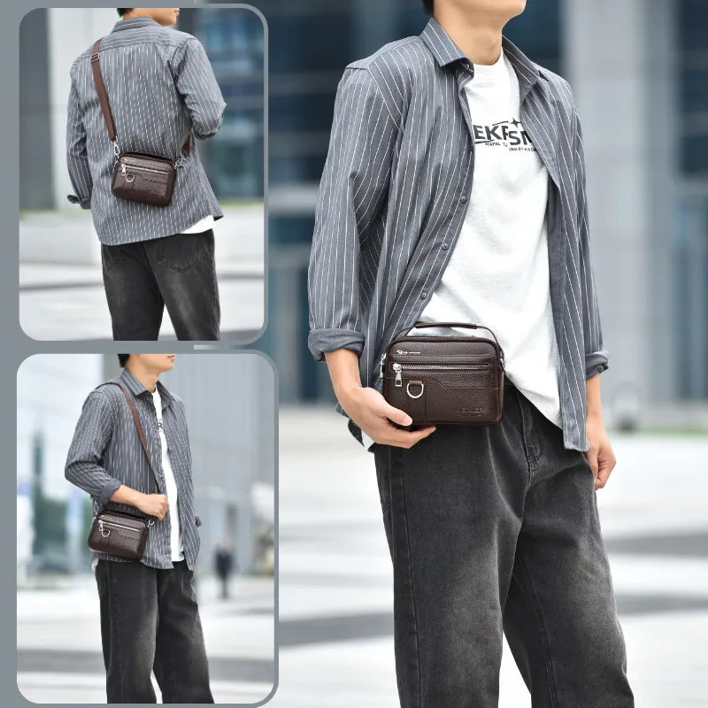 Men S Multi-Functional Crossbody Single-Shoulder Bag Large Capacity Zipper Hand-Held Waterproof