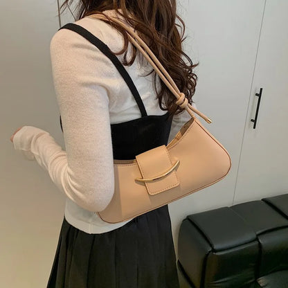 PU Leather Shoulder Bag – Minimalist Underarm Baguette Handbag
