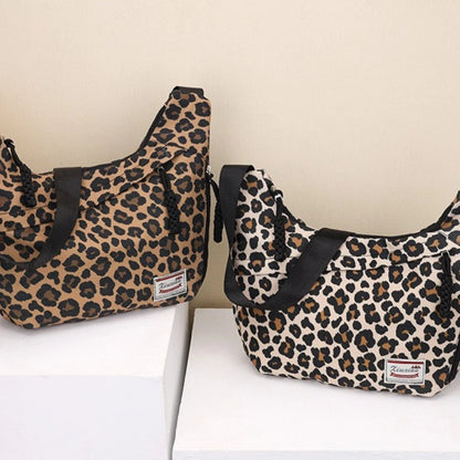 Leopard Print Hobo Crossbody Bag with Wide Adjustable Strap