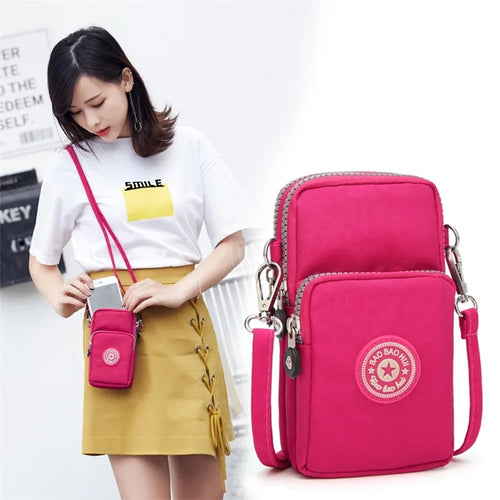 Nylon Shoulder Crossbody Phone Bag Women Sports Running Multi Layer Zipper Pouch Armband Bag