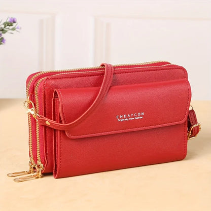 Multi-Zipper Crossbody Bag – Women's PU Leather Phone Purse & Clutch Wallet