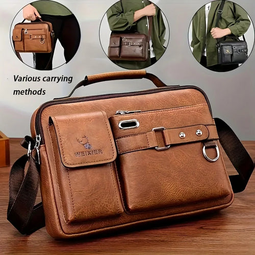 Men's Leather Crossbody Shoulder Bag – Business Casual