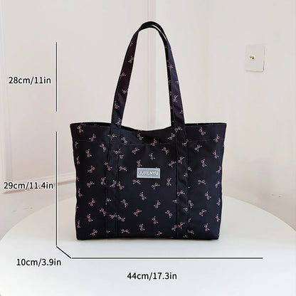 Casual Women Handbag Bow Print Solid Large Capacity Tote Bag Lightweight Shoulder Daily Commute