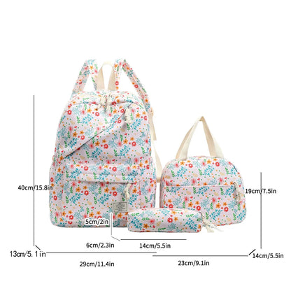 Fresh Lovely Floral Teen Backpack Set Multi-Purpose Large Storage Diagonal Zipper 3-Piece Backpack