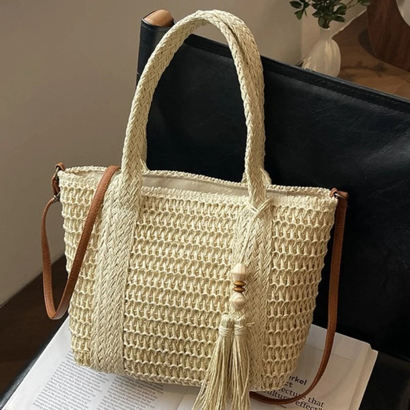 Stylish Straw Woven Crossbody Bag Boho Summer Beach Bag Tassel Handbag Women S Casual Outings