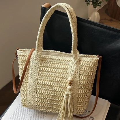Stylish Straw Woven Crossbody Bag Boho Summer Beach Bag Tassel Handbag Women S Casual Outings