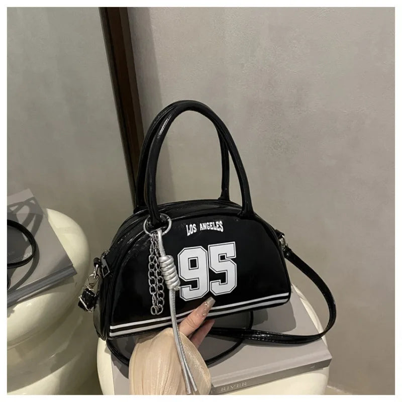 Retro Pu Leather Sporty Tote Bag Handbag Shoulder Crossbody Bag Woven Tassel Charm Streetwear Casual