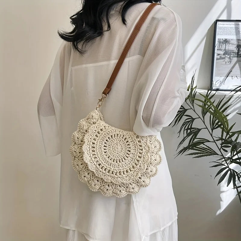 Crochet Round Crossbody Bag – Boho Woven Shoulder Purse