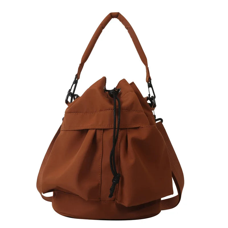 Nylon Drawstring Bucket Bag – Casual Crossbody Shoulder Bag for Women