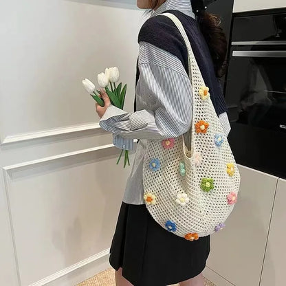 Summer Beach Tote Shoulder Bag Straw Weav Handbag Large Capacity Vacation Weaving Hollow Bags Women