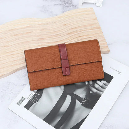 Color Contrast Long Purse Women Large Capacity Passport Position Mobile Phone Holding Bag Leather