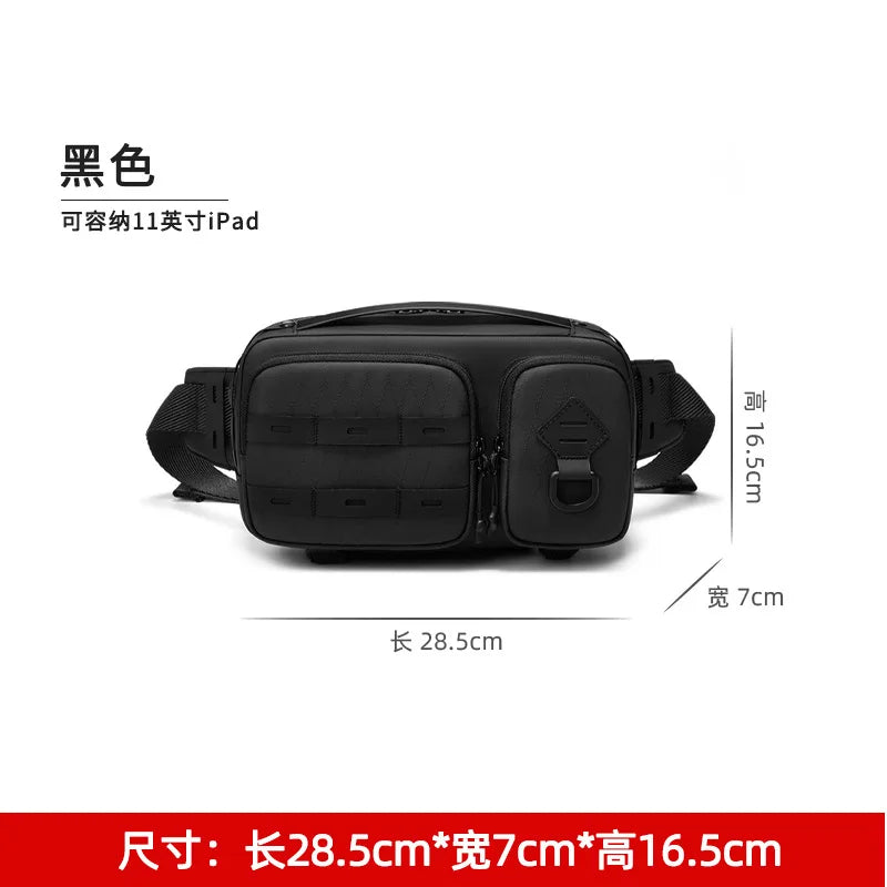 Men S Waterproof Leather Film Single-Shoulder Backpack Tactical Chest Bag Crossbody Lightweight