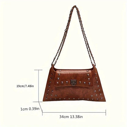 Rivet Crossbody Bag – Vintage Faux Leather Chain Shoulder Purse