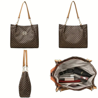 Geometric Monogram Tote Bag – Large Capacity Faux Leather Women's Shoulder Handbag