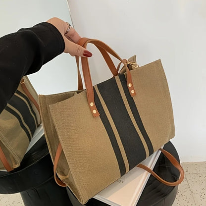 Canvas Striped Tote Bag for Women – Work & Shoulder Handbag
