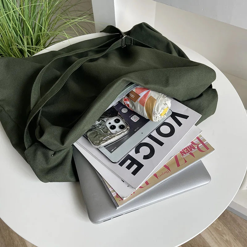 Large Canvas Shoulder Bag with Adjustable Strap