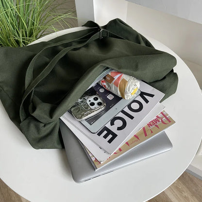 Large Canvas Shoulder Bag with Adjustable Strap