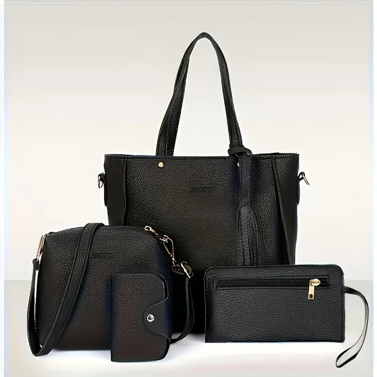 4-Piece Women's Handbag Set – Tote, Crossbody, Clutch & Card Holder