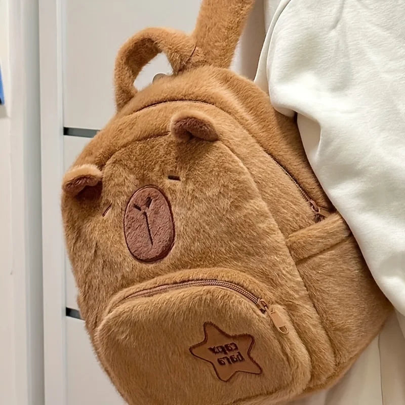 Capybara Plush Backpack – Cute Faux Fur Mini Bag