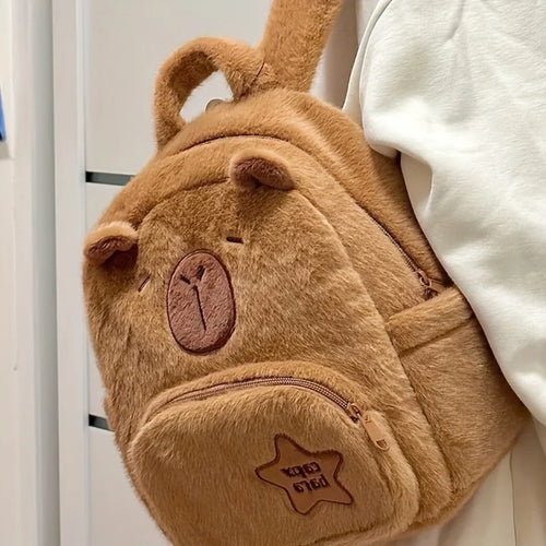 Capybara Plush Backpack – Cute Faux Fur Mini Bag