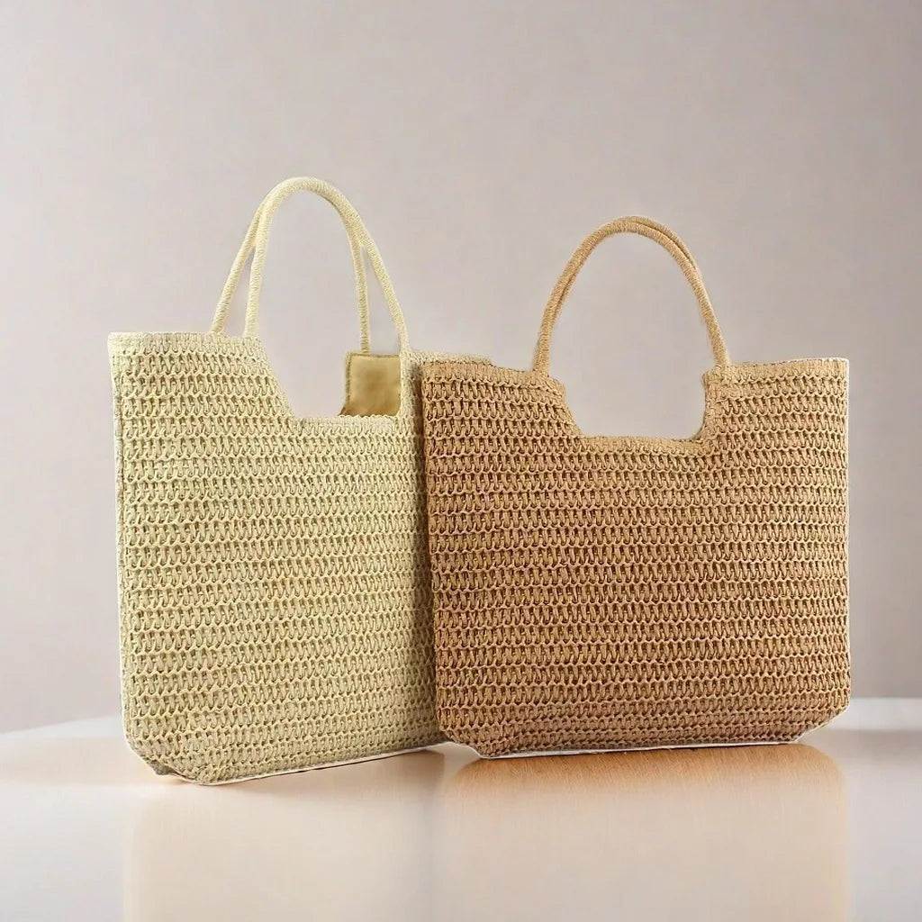 Handwoven Straw Beach Tote Bag for Women – Summer Shoulder Handbag