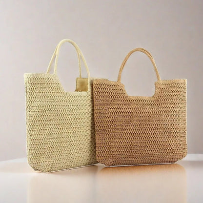 Handwoven Straw Beach Tote Bag for Women – Summer Shoulder Handbag