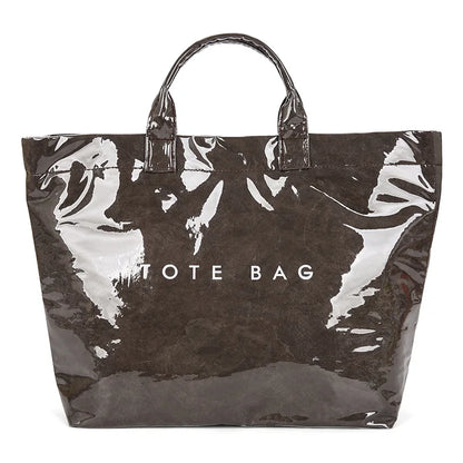 Waterproof Glossy Tote Bag with Letter Print & Double Handles