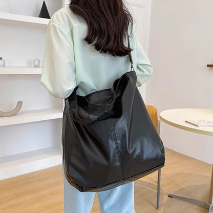 Retro Big Beach Tote Bag Casual Large Capacity Shoulder Crossbody Bags Shopper Pu Leather Handbags