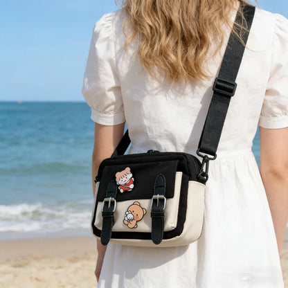 Cartoon Colorblock Mini Canvas Crossbody Bag for Women