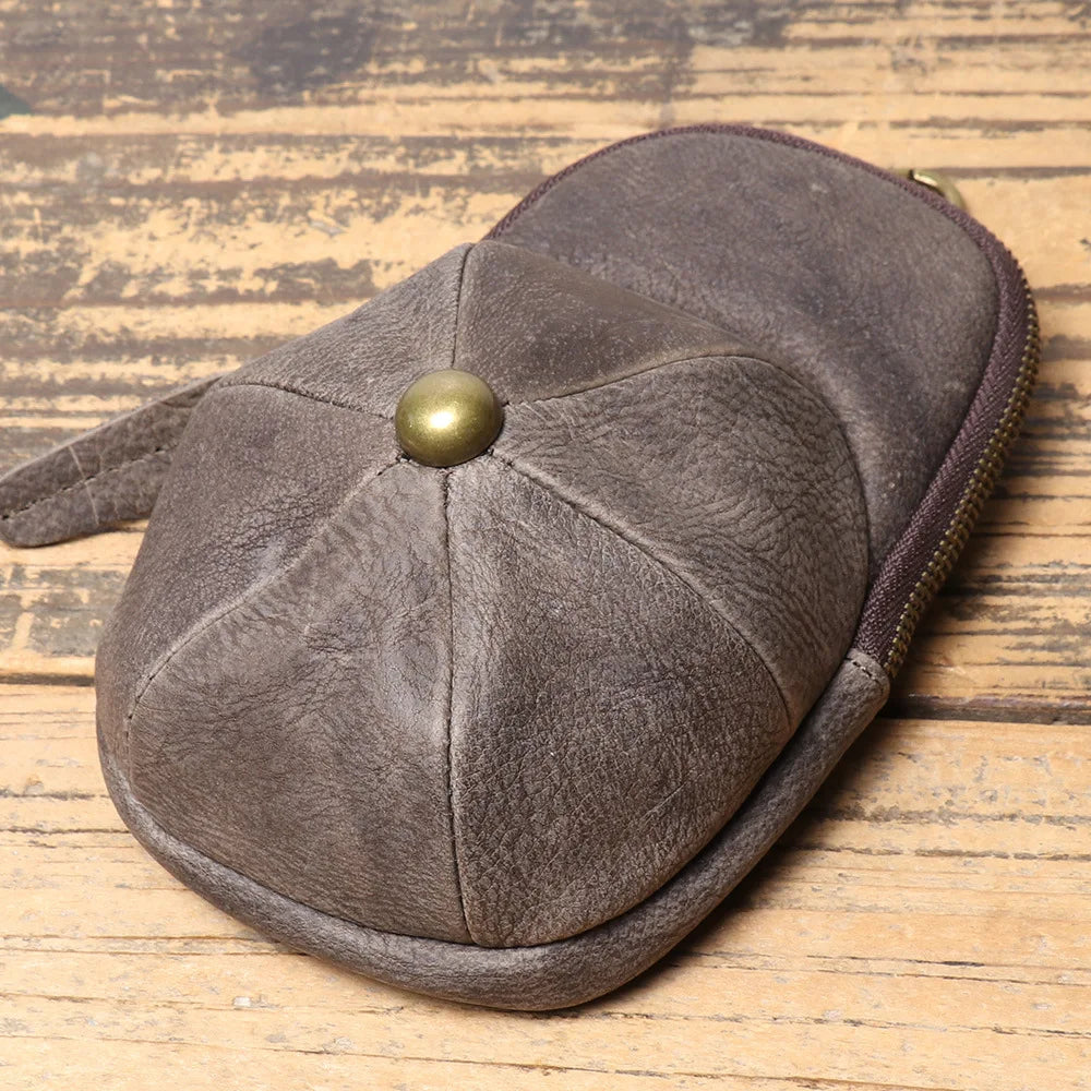 Men S Real Leather Hat Waist Zipper Crazy Horse Key Change Purse Large Capacity Mobile Phone