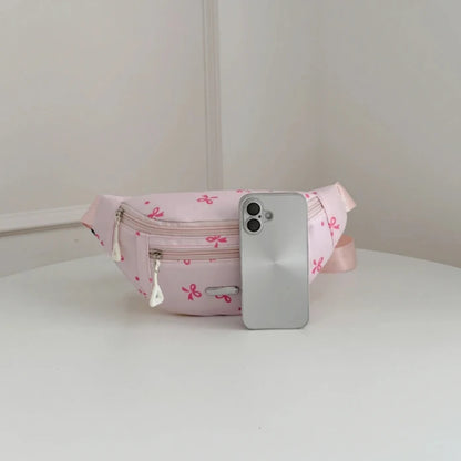 Fashionable Sweet Bow Printed Women S Chest Bag Lightweight Large Capacity Layered Waist Crossbody