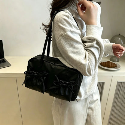 Cute Bow Tie Design Underarm Bags Women Y2k Korean Handbags Purses Pu Leather Shoulder Bag Designer