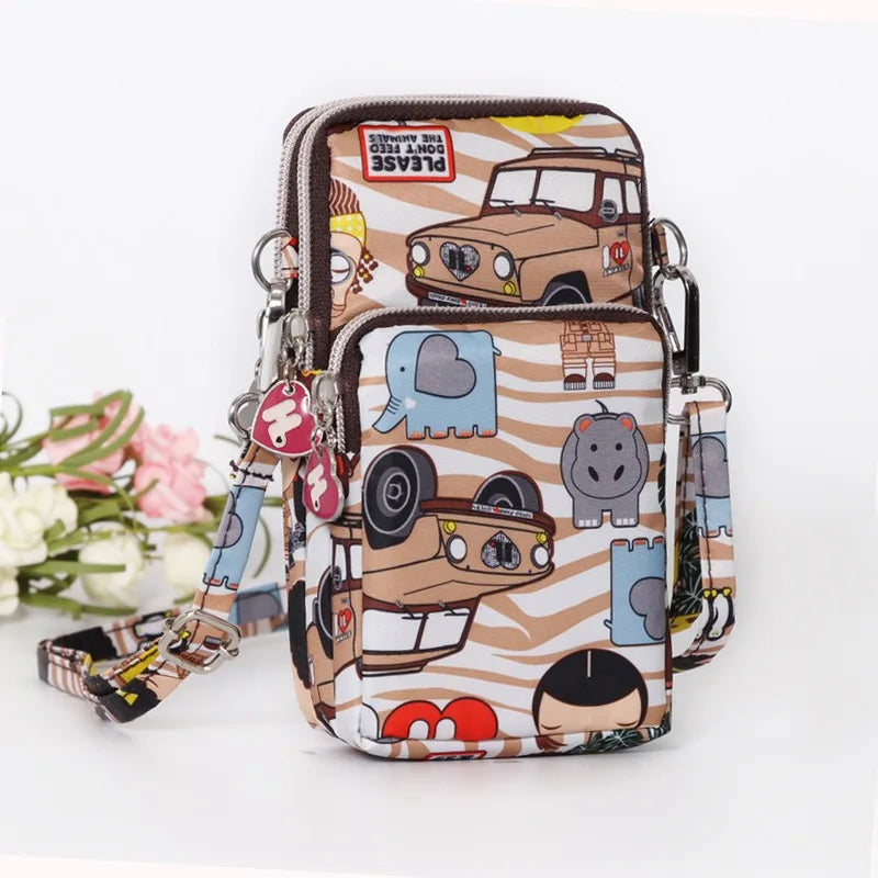 Nylon Shoulder Crossbody Phone Bag Women Sports Running Multi Layer Zipper Pouch Armband Bag
