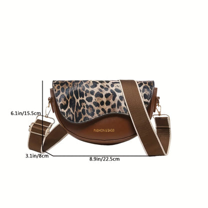 Leopard Print Crossbody Bag – Vintage Small Saddle Shoulder Bag for Women