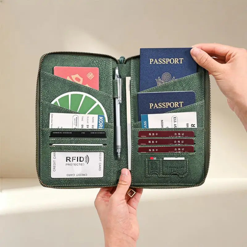 Rfid Blocking Passport Holder Multi-Functional Travel Document Organizer Ticket Storage Bag Wallet
